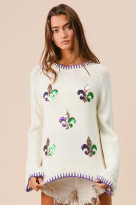 Fleur de lis Sequin Mardi Gras Sweater 