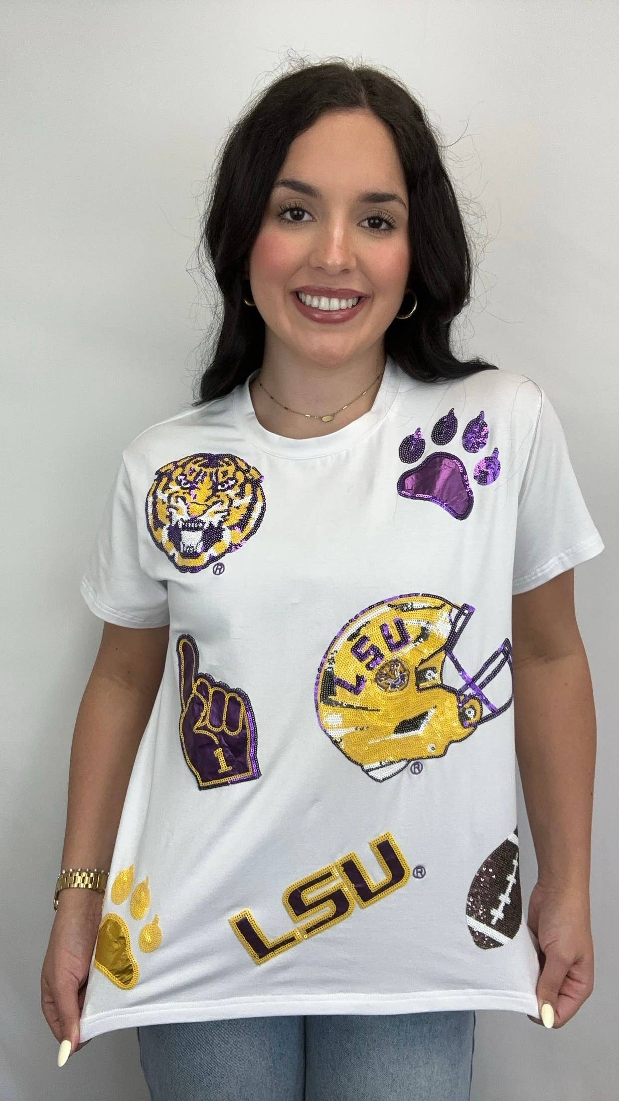 LSU Scattered  Logo Tee (Licensed) Women's Sequin Tee