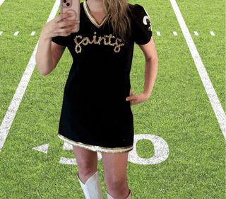 New Orleans Saints Black & Gold Glitter Script Tinsel Dress XS New Orleans Saints Black & Gold Glitter Script Tinsel Dress XS