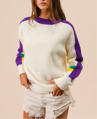 Mardi Gras Stripe sleeve Sweater 