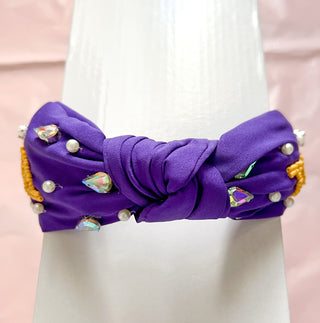 Tiger Purple Beaded Headband with Pearls 