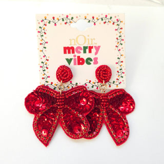 Christmas Holiday Bow Seed Bead Post Top Earring -