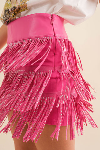 Faux Leather Fringe Pink Shorts