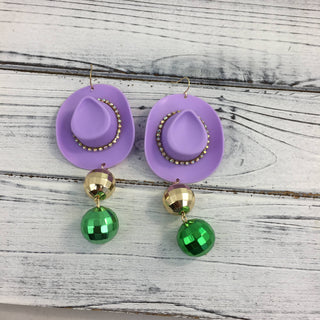 Mardi Gras cowboy hat disco ball earrings