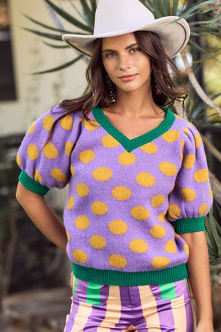 Mardi Gras Polka Dot Sweater Top