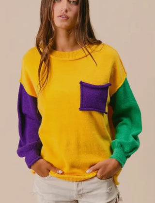 Mardi Gras Color block Sweater