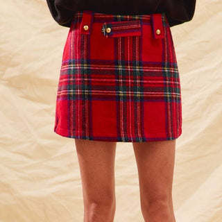 CHRISTMAS CHECKERED PLAID HOLIDAY SKORTS WITH BACK ZIPPER -