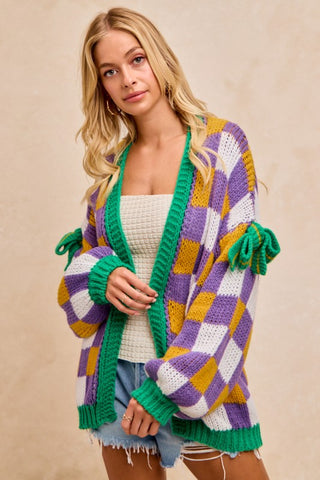 Mardigras Checker Board Front Open Cardigan