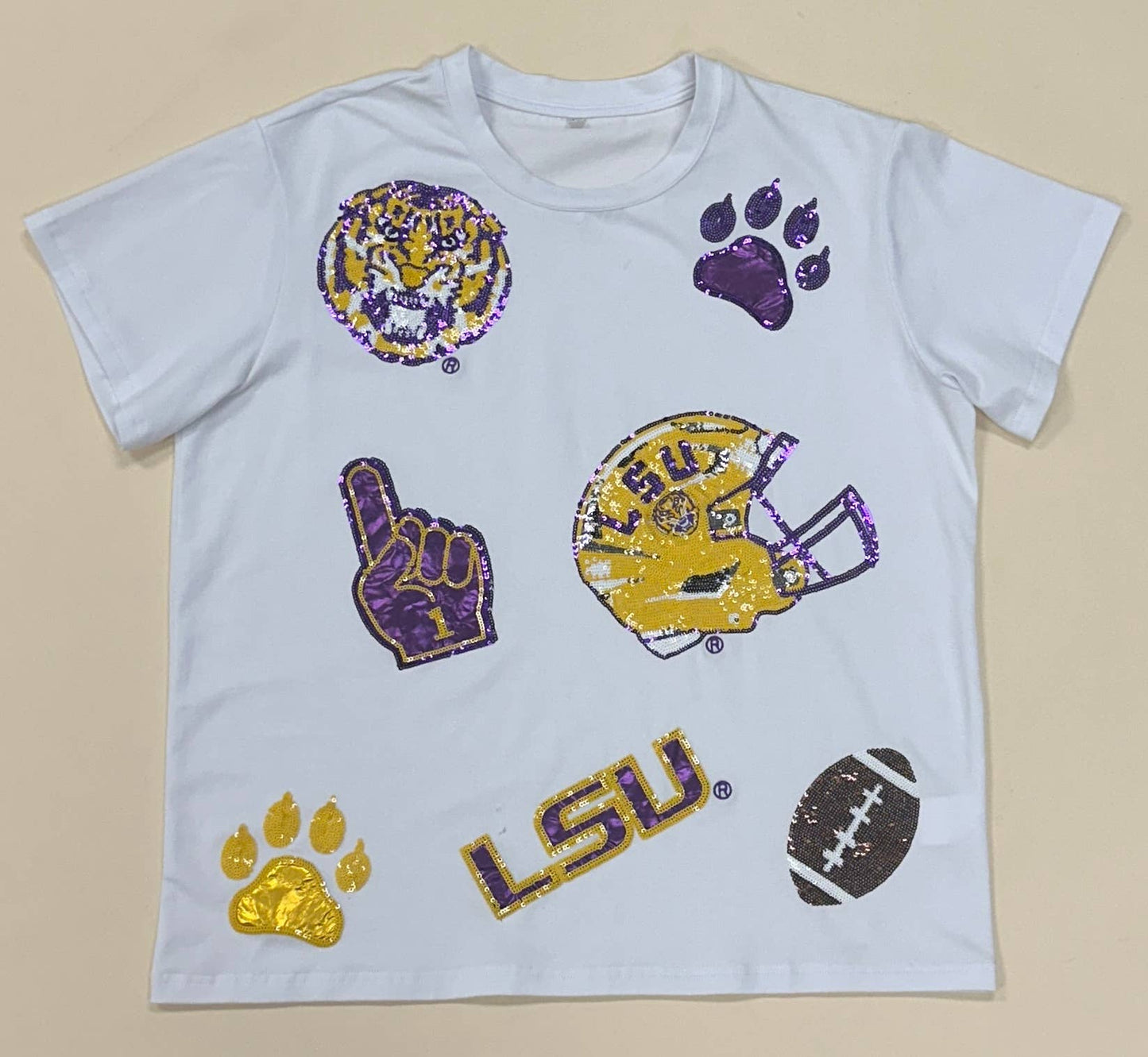 LSU Scattered  Logo Tee (Licensed) Women's Sequin Tee