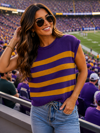 Purple & Yellow Game day Striped Top