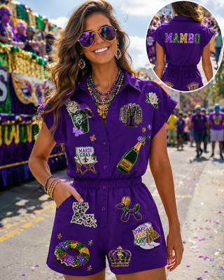 Sequin Mardi Gras Patch Romper
