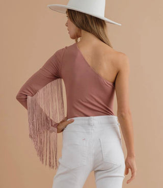 One Shoulder Fringe Bodysuit 