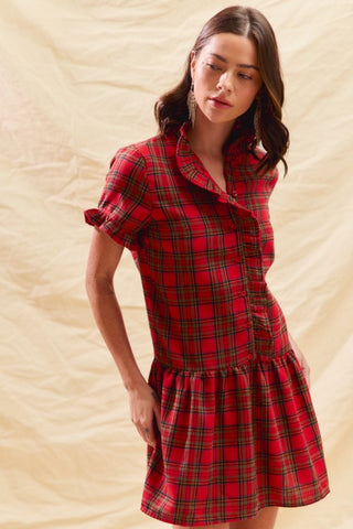 Holiday Plaid Ruffle Mini Dress