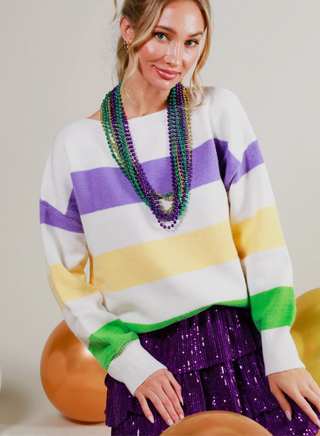 Mardi Gras Striped Sweater