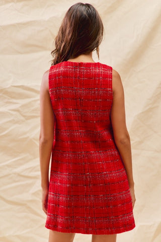 Tweed Holiday Plaid Mini Dress -