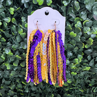 Purple & Yellow Gold Fringe tassel Earrings