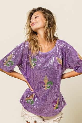 Mardi Gras Purple Sequin Top