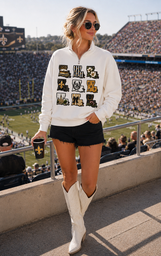 Black & gold Game Day New Orleans Sequin Zip Sweatshirt 
