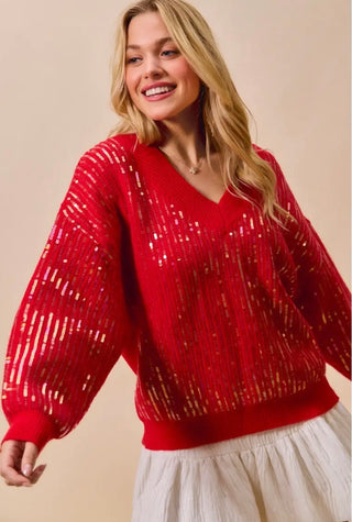 Sequin Christmas Sweater Red