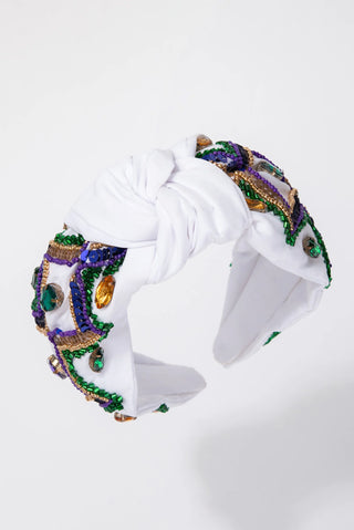 Mardi Gras Queen Chevron Headband White