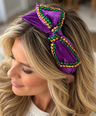 Mardi Gras bow rhinestone Headband