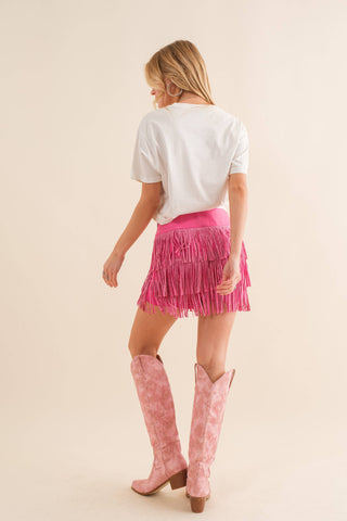 Faux Leather Fringe Pink Shorts