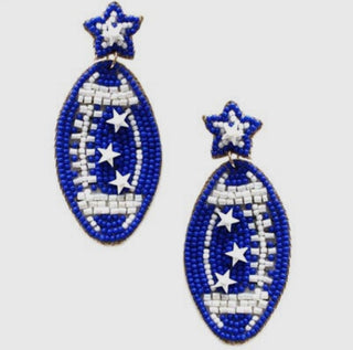 Blue Beaded Football Earring 