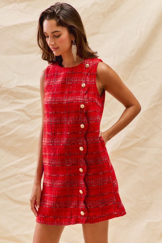 Tweed Holiday Plaid Mini Dress -