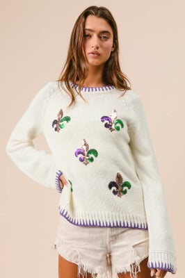 Fleur de lis Sequin Mardi Gras Sweater 