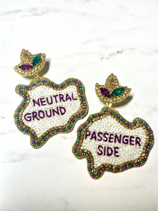 Mardi Gras Parade Passenger and Neutral Ground Bead Earrings