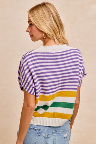 Mardi Gras Stripes Lightweight Knit Top