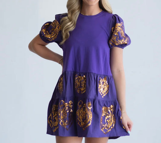 Tiger Sequin Dress Purple