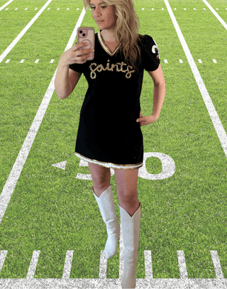 New Orleans Saints Black & Gold Glitter Script Tinsel Dress XL New Orleans Saints Black & Gold Glitter Script Tinsel Dress XL