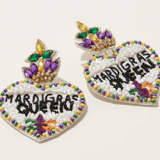 Mardi Gras Queen Beaded Earring 