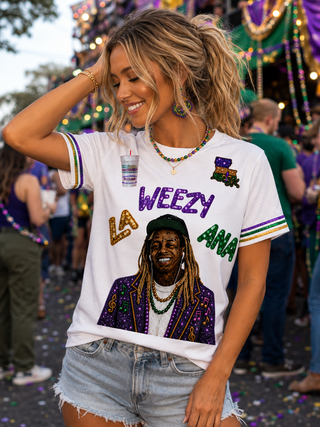 la weezy ana sequin mardi gras t shirt