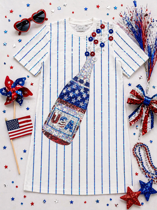American Champagne Bottle Sequin 4th of July Dress