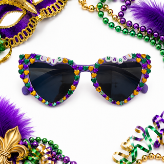 Let's Mardi Heart Shaped Mardi Gras Sunglasses