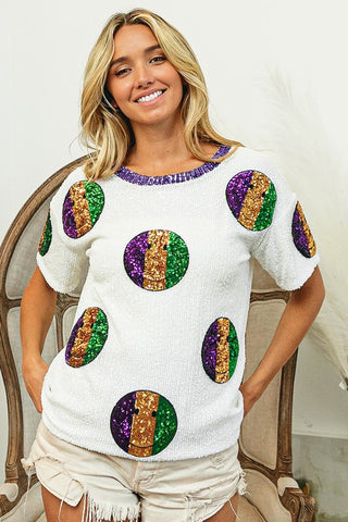 Mardi Gras Sequin Smiley Top