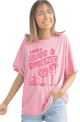 Hugs & Spritz On Pink Relaxed Fit Tee