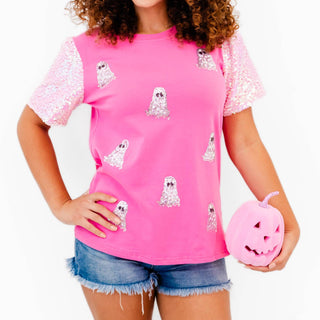 Pink Sequin ghost Halloween shirt