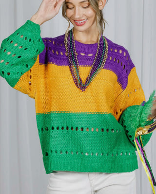 Mardi Gras Color Block Sweater