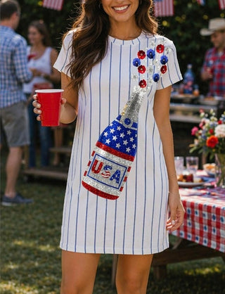 Fourth of July Champagne bottle sequin dress