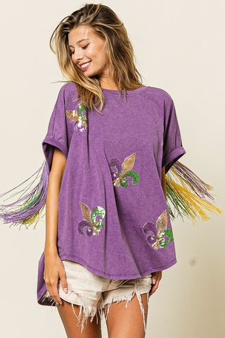 Mardi Gras Sequin Fringe Shirt