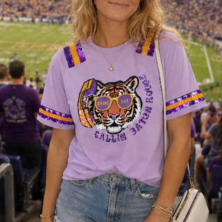 Callin Baton Rouge Tiger Sequin Patch Shirt Purple
