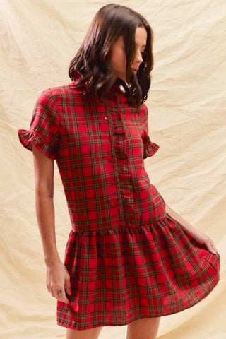 Holiday Plaid Ruffle Mini Dress