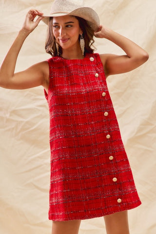 Tweed Holiday Plaid Mini Dress -
