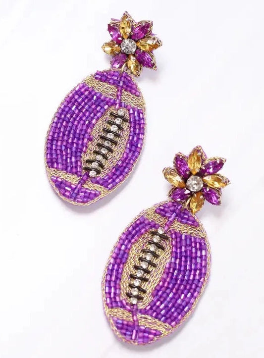 Purple and Gold Football Earrings