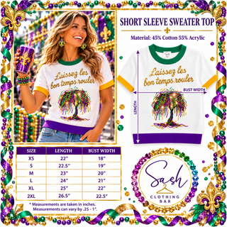 Mardi Gras Bead Tree Sequin Sweater Top