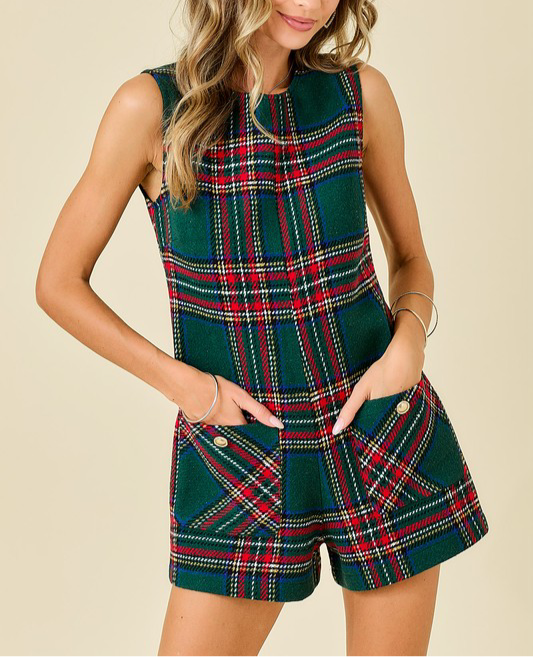 Tweed Holiday Plaid Romper