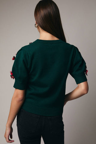 Bow trim Holiday sweater top